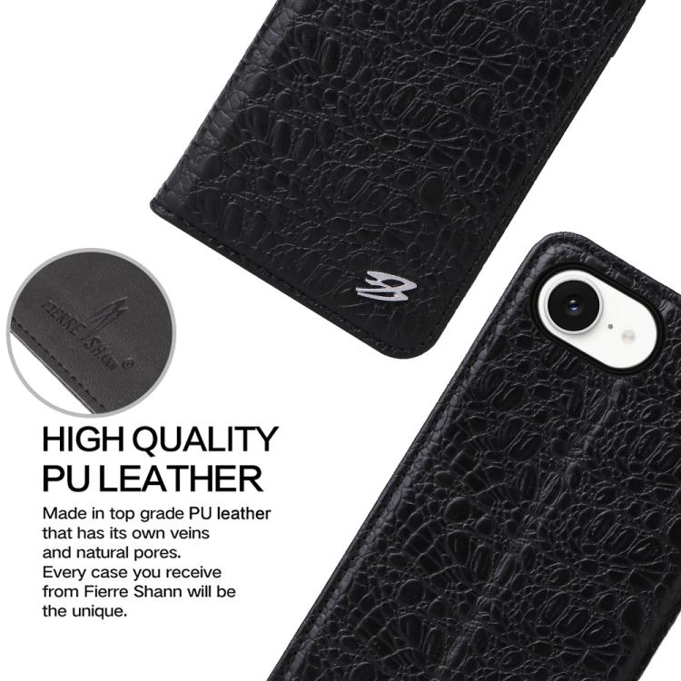 Fierre Shann Crocodile Texture Magnetic Genuine Leather Phone Case, For iPhone 16e, For iPhone 16 Pro Max, For iPhone 16 Pro, For iPhone 16 Plus, For iPhone 16, For iPhone 15 Pro Max, For iPhone 15 Pro, For iPhone 15 Plus, For iPhone 15����������������...