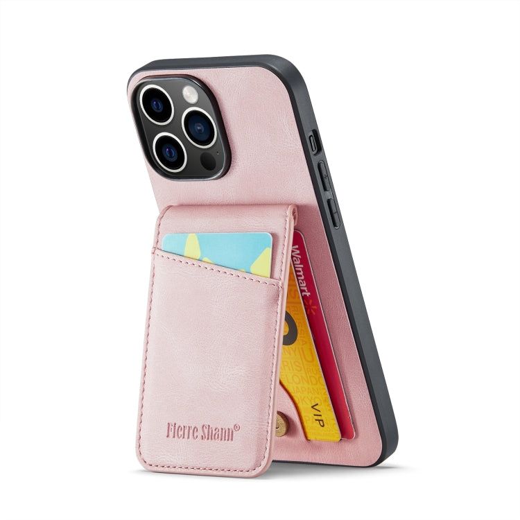 Fierre Shann Crazy Horse Card Holder Back Cover PU Phone Case, For iPhone 15 Pro Max, For iPhone 15 Pro, For iPhone 15 Plus, For iPhone 15