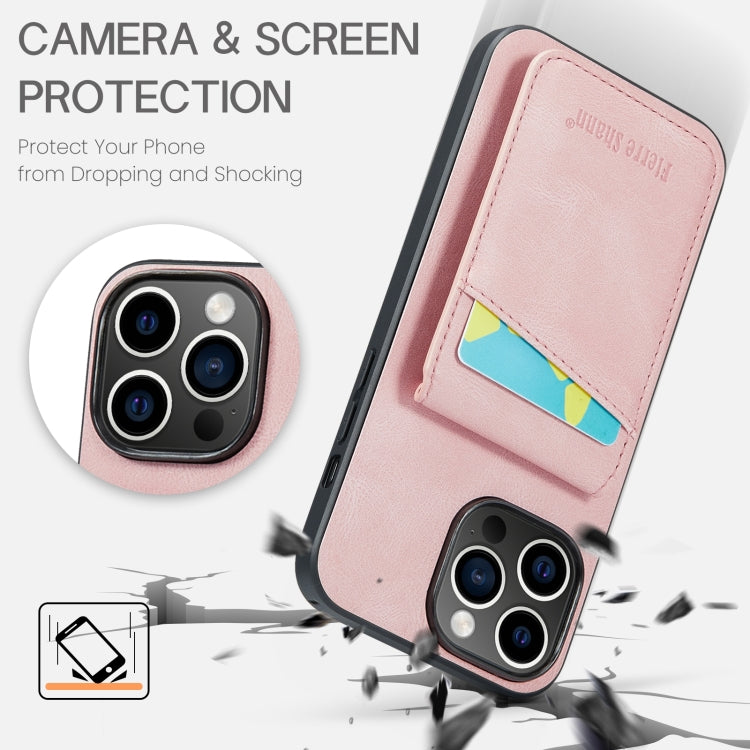 Fierre Shann Crazy Horse Card Holder Back Cover PU Phone Case, For iPhone 15 Pro Max, For iPhone 15 Pro, For iPhone 15 Plus, For iPhone 15