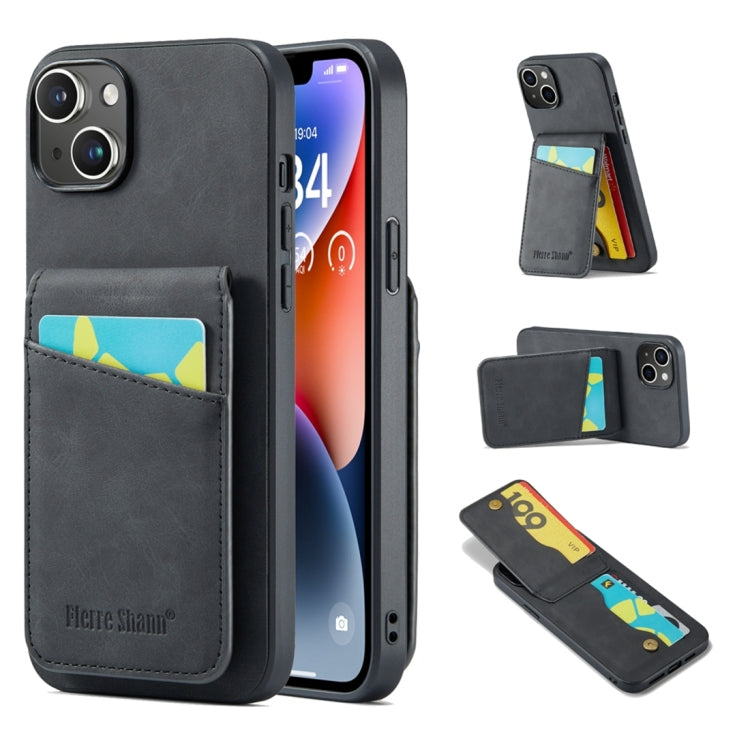 Fierre Shann Crazy Horse Card Holder Back Cover PU Phone Case, For iPhone 15 Pro Max, For iPhone 15 Pro, For iPhone 15 Plus, For iPhone 15