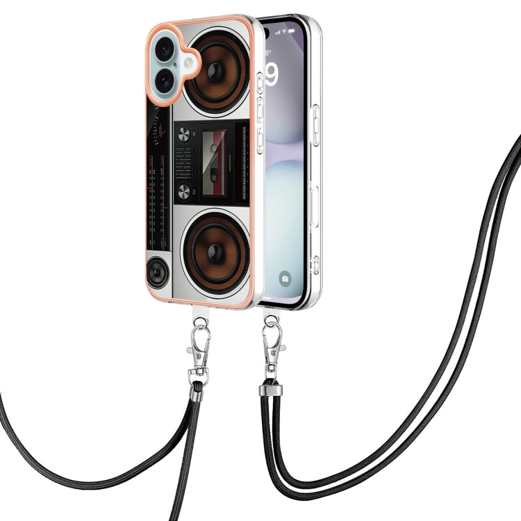 Electroplating Dual-side IMD Phone Case with Lanyard, For iPhone 16 Pro Max, For iPhone 16 Pro, For iPhone 16 Plus, For iPhone 16