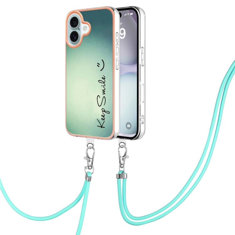 Electroplating Dual-side IMD Phone Case with Lanyard, For iPhone 16 Pro Max, For iPhone 16 Pro, For iPhone 16 Plus, For iPhone 16