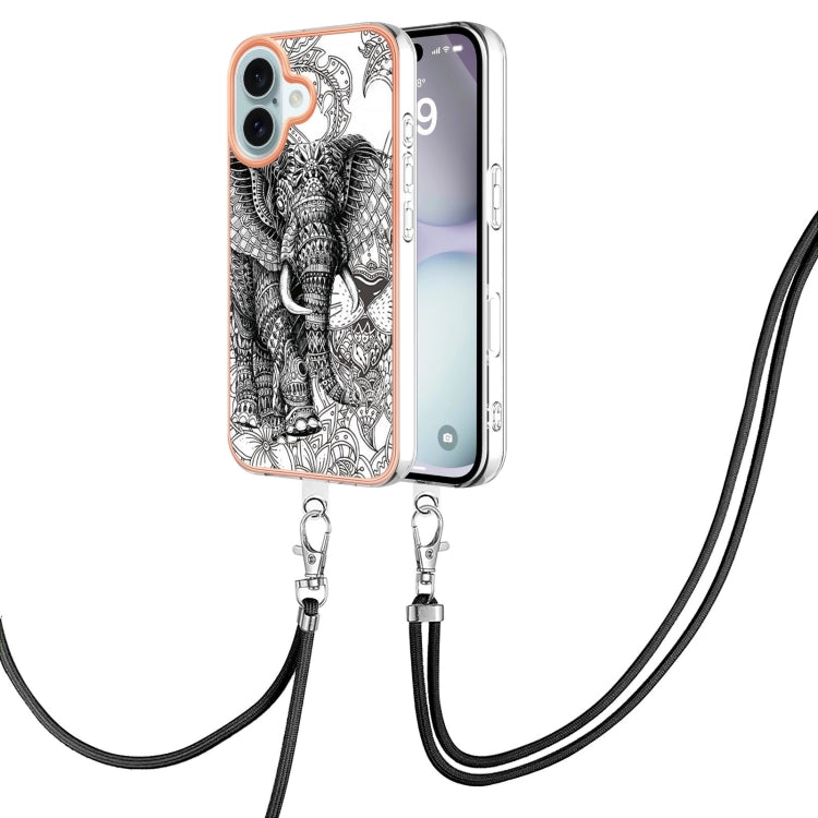 Electroplating Dual-side IMD Phone Case with Lanyard, For iPhone 16 Pro Max, For iPhone 16 Pro, For iPhone 16 Plus, For iPhone 16