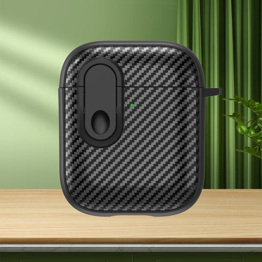 Carbon Fiber Texture Wireless Earphones Case with Security Lock, For AirPods 2 / 1