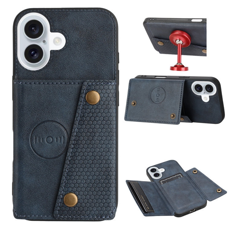 Double Buckle Card Slots PU + TPU Phone Case, For iPhone 16e, For iPhone 16 Pro Max, For iPhone 16 Pro, For iPhone 16