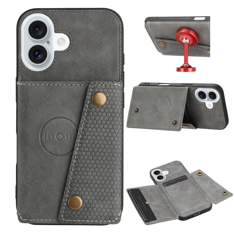 Double Buckle Card Slots PU + TPU Phone Case, For iPhone 16e, For iPhone 16 Pro Max, For iPhone 16 Pro, For iPhone 16