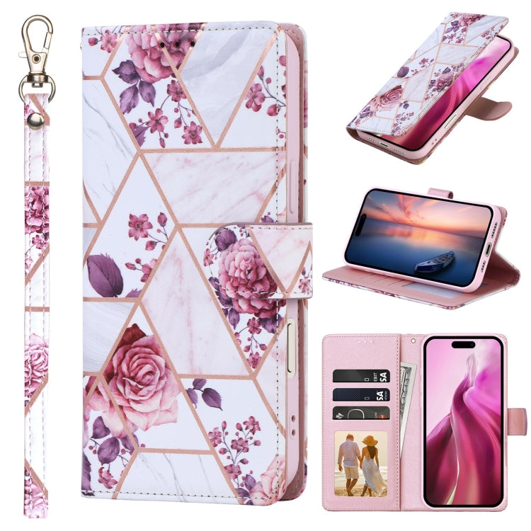 Marble Bronzing Stitching Leather Phone Case, For iPhone 16 Pro Max, For iPhone 16 Pro, For iPhone 16 Plus, For iPhone 16, For iPhone 15 Pro Max, For iPhone 15 Pro, For iPhone 15 Plus, For iPhone 15