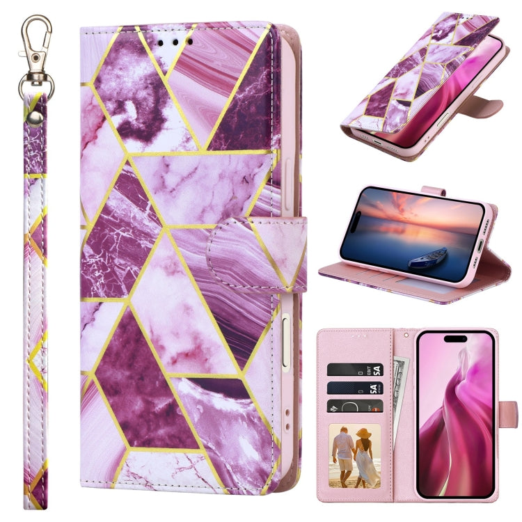 Marble Bronzing Stitching Leather Phone Case, For iPhone 16 Pro Max, For iPhone 16 Pro, For iPhone 16 Plus, For iPhone 16, For iPhone 15 Pro Max, For iPhone 15 Pro, For iPhone 15 Plus, For iPhone 15