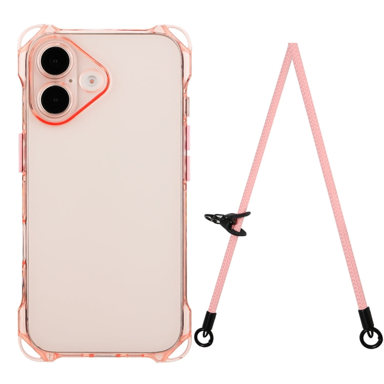 Four-corner Shockproof TPU Phone Case with Lanyard, For iPhone 16 Pro Max, For iPhone 16 Pro, For iPhone 16 Plus, For iPhone 16, For iPhone 15 Pro Max