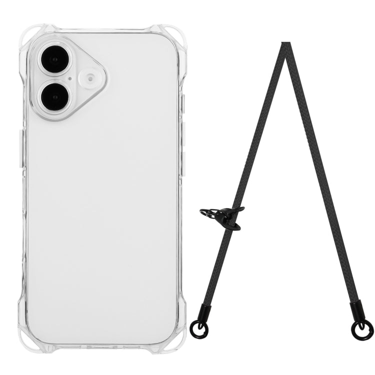 Four-corner Shockproof TPU Phone Case with Lanyard, For iPhone 16 Pro Max, For iPhone 16 Pro, For iPhone 16 Plus, For iPhone 16, For iPhone 15 Pro Max