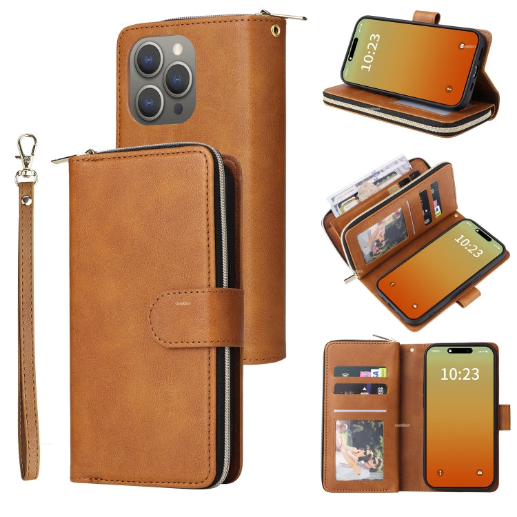 9 Card Slots Zipper Wallet Bag Leather Phone Case, For iPhone 16 Pro Max, For iPhone 16 Pro, For iPhone 16 Plus, For iPhone 16, For iPhone 15 Pro Max, For iPhone 15 Pro