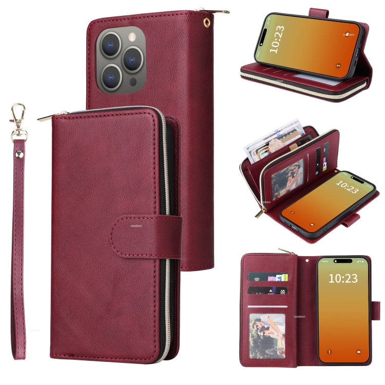 9 Card Slots Zipper Wallet Bag Leather Phone Case, For iPhone 16 Pro Max, For iPhone 16 Pro, For iPhone 16 Plus, For iPhone 16, For iPhone 15 Pro Max, For iPhone 15 Pro