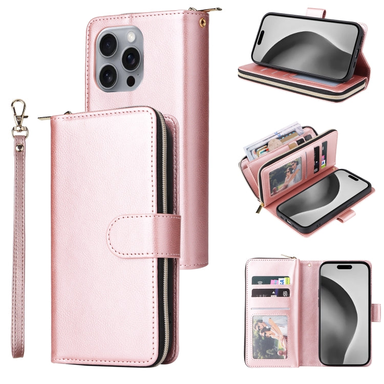 9 Card Slots Zipper Wallet Bag Leather Phone Case, For iPhone 16 Pro Max, For iPhone 16 Pro, For iPhone 16 Plus, For iPhone 16, For iPhone 15 Pro Max, For iPhone 15 Pro