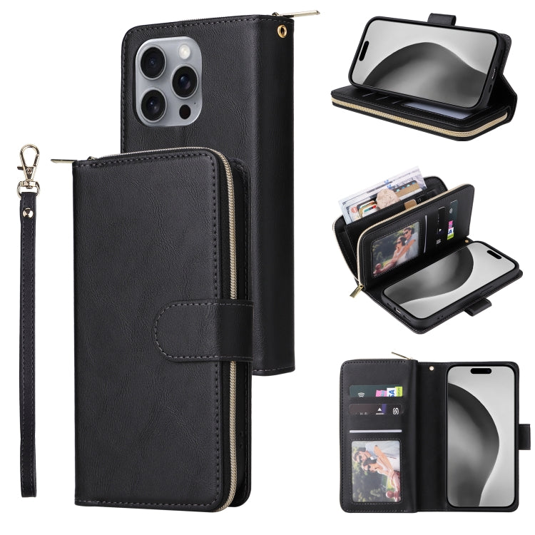 9 Card Slots Zipper Wallet Bag Leather Phone Case, For iPhone 16 Pro Max, For iPhone 16 Pro, For iPhone 16 Plus, For iPhone 16, For iPhone 15 Pro Max, For iPhone 15 Pro