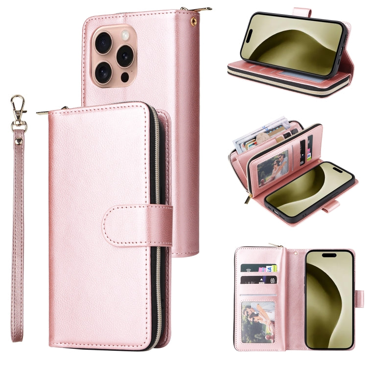 9 Card Slots Zipper Wallet Bag Leather Phone Case, For iPhone 16 Pro Max, For iPhone 16 Pro, For iPhone 16 Plus, For iPhone 16, For iPhone 15 Pro Max, For iPhone 15 Pro