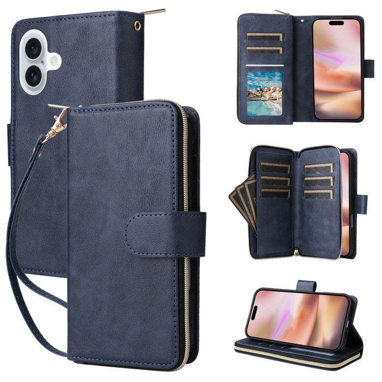 9 Card Slots Zipper Wallet Bag Leather Phone Case, For iPhone 16 Pro Max, For iPhone 16 Pro, For iPhone 16 Plus, For iPhone 16, For iPhone 15 Pro Max, For iPhone 15 Pro