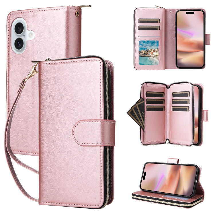 9 Card Slots Zipper Wallet Bag Leather Phone Case, For iPhone 16 Pro Max, For iPhone 16 Pro, For iPhone 16 Plus, For iPhone 16, For iPhone 15 Pro Max, For iPhone 15 Pro