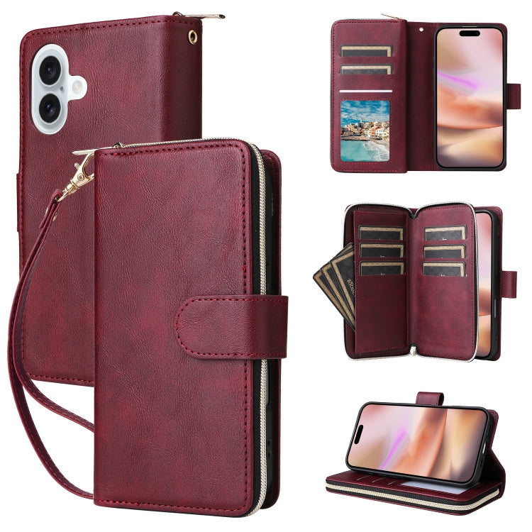 9 Card Slots Zipper Wallet Bag Leather Phone Case, For iPhone 16 Pro Max, For iPhone 16 Pro, For iPhone 16 Plus, For iPhone 16, For iPhone 15 Pro Max, For iPhone 15 Pro