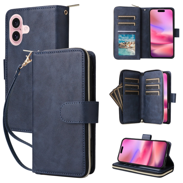 9 Card Slots Zipper Wallet Bag Leather Phone Case, For iPhone 16 Pro Max, For iPhone 16 Pro, For iPhone 16 Plus, For iPhone 16, For iPhone 15 Pro Max, For iPhone 15 Pro