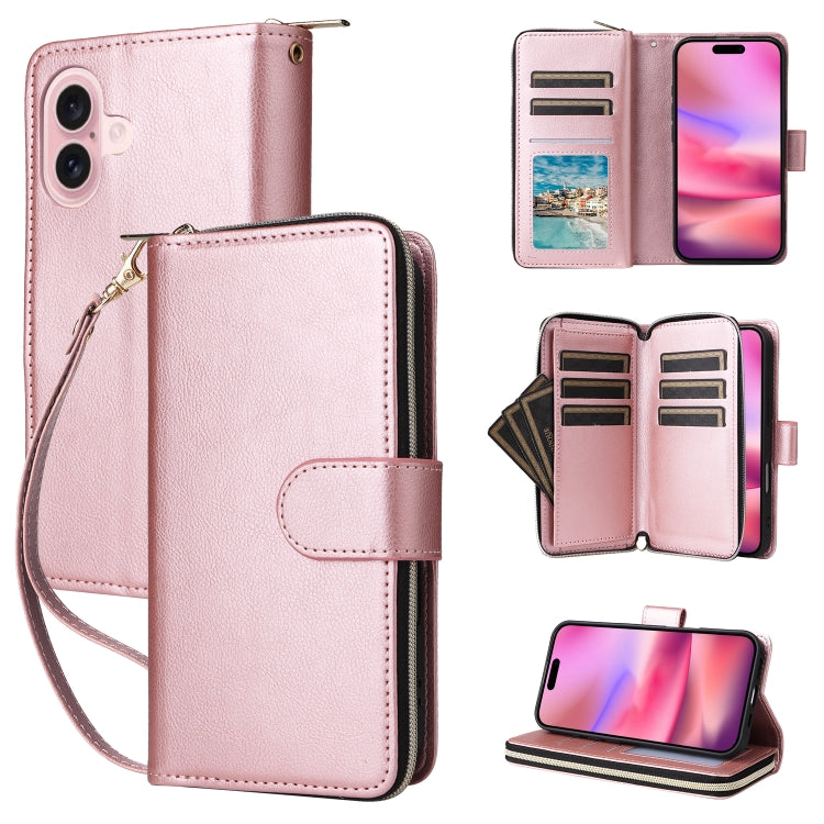 9 Card Slots Zipper Wallet Bag Leather Phone Case, For iPhone 16 Pro Max, For iPhone 16 Pro, For iPhone 16 Plus, For iPhone 16, For iPhone 15 Pro Max, For iPhone 15 Pro