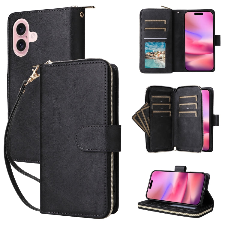 9 Card Slots Zipper Wallet Bag Leather Phone Case, For iPhone 16 Pro Max, For iPhone 16 Pro, For iPhone 16 Plus, For iPhone 16, For iPhone 15 Pro Max, For iPhone 15 Pro