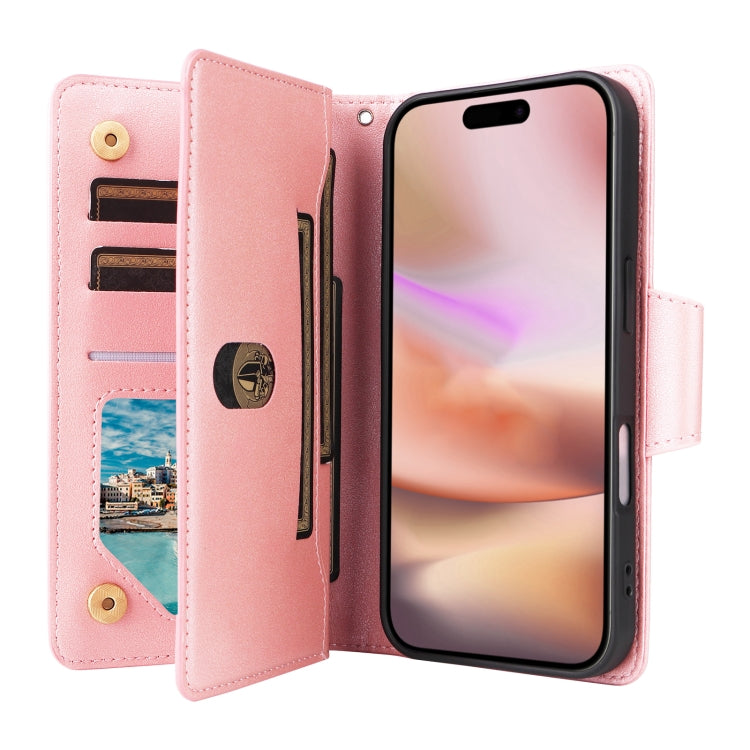 Rivet Buckle 9 Cards Three Fold Leather Phone Case