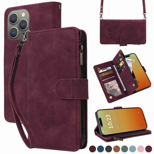 Crossbody Multi-card Slot Wallet Zipper Leather Phone Case, For iPhone 15 Pro Max, For iPhone 15 Pro, For iPhone 15 Plus, For iPhone 15