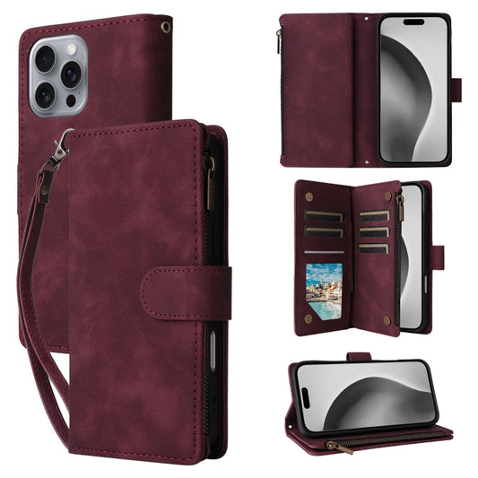 Crossbody Multi-card Slot Wallet Zipper Leather Phone Case, For iPhone 16 Pro Max, For iPhone 16 Pro, For iPhone 16 Plus