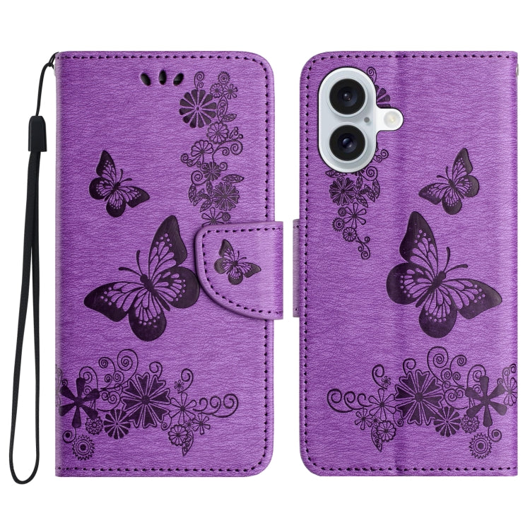 Butterfly Embossed Flip Leather Phone Case, For iPhone 16 Pro Max, For iPhone 16 Pro, For iPhone 16 Plus, For iPhone 16