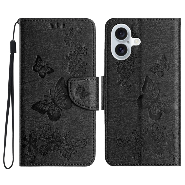 Butterfly Embossed Flip Leather Phone Case, For iPhone 16 Pro Max, For iPhone 16 Pro, For iPhone 16 Plus, For iPhone 16