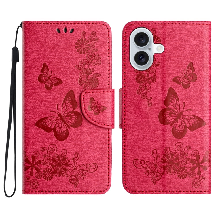 Butterfly Embossed Flip Leather Phone Case, For iPhone 16 Pro Max, For iPhone 16 Pro, For iPhone 16 Plus, For iPhone 16