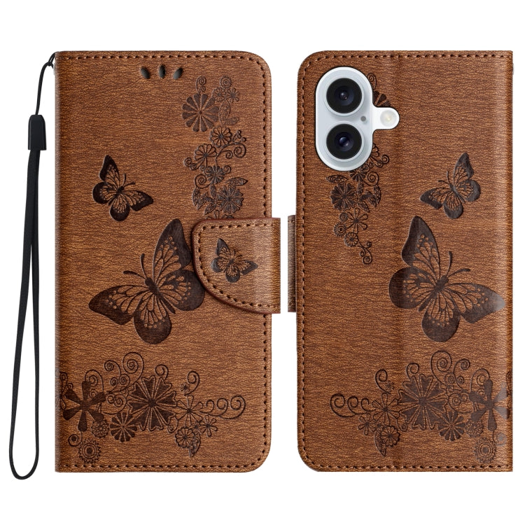 Butterfly Embossed Flip Leather Phone Case, For iPhone 16 Pro Max, For iPhone 16 Pro, For iPhone 16 Plus, For iPhone 16