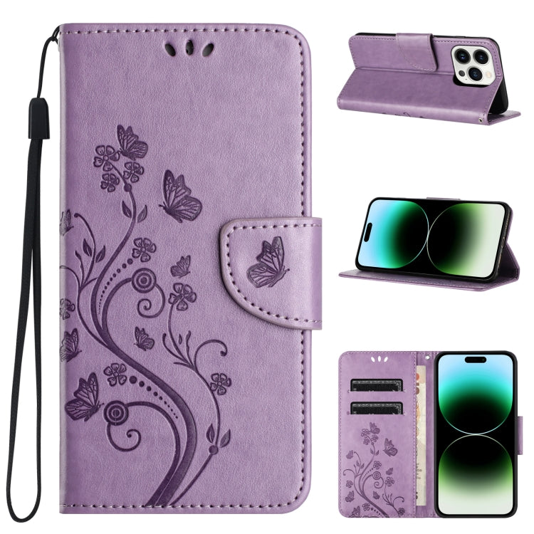 Butterfly Flower Pattern Flip Leather Phone Case, For iPhone 15 Pro Max, For iPhone 15 Pro, For iPhone 15 Plus, For iPhone 15