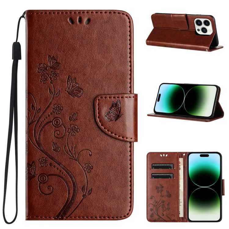 Butterfly Flower Pattern Flip Leather Phone Case, For iPhone 15 Pro Max, For iPhone 15 Pro, For iPhone 15 Plus, For iPhone 15