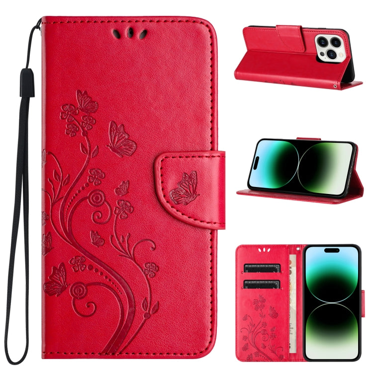 Butterfly Flower Pattern Flip Leather Phone Case, For iPhone 15 Pro Max, For iPhone 15 Pro, For iPhone 15 Plus, For iPhone 15