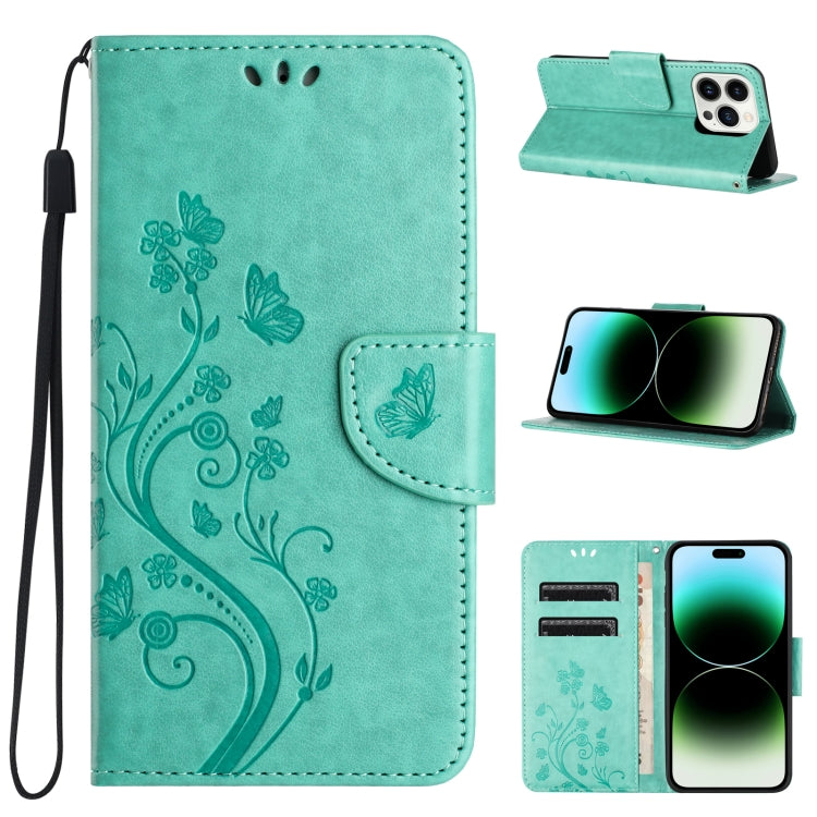 Butterfly Flower Pattern Flip Leather Phone Case, For iPhone 15 Pro Max, For iPhone 15 Pro, For iPhone 15 Plus, For iPhone 15