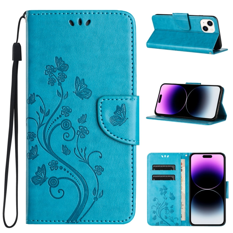 Butterfly Flower Pattern Flip Leather Phone Case, For iPhone 15 Pro Max, For iPhone 15 Pro, For iPhone 15 Plus, For iPhone 15