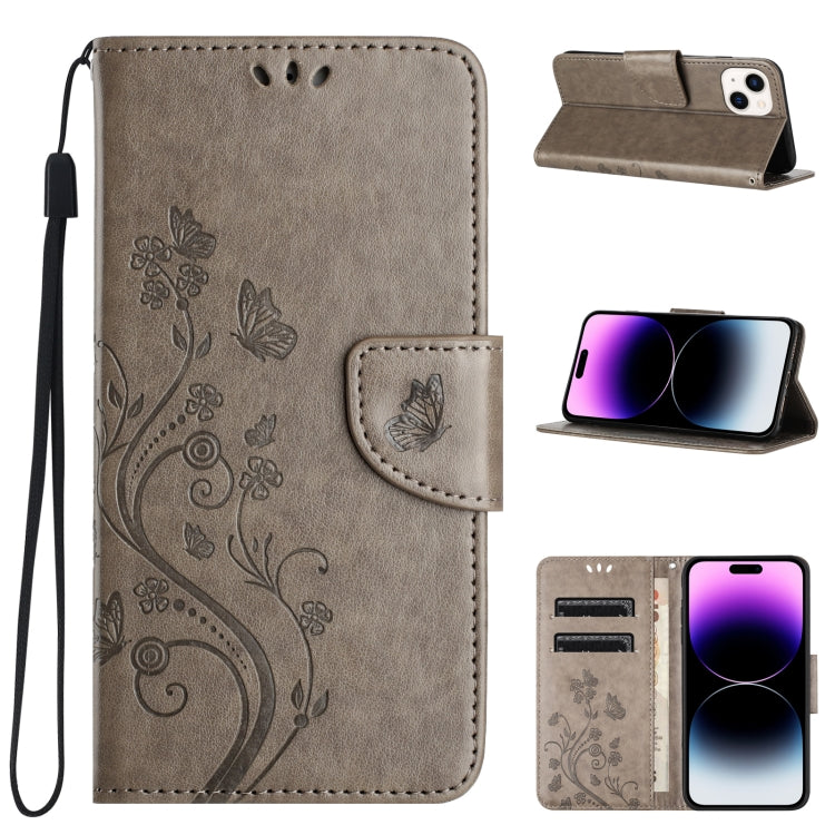 Butterfly Flower Pattern Flip Leather Phone Case, For iPhone 15 Pro Max, For iPhone 15 Pro, For iPhone 15 Plus, For iPhone 15