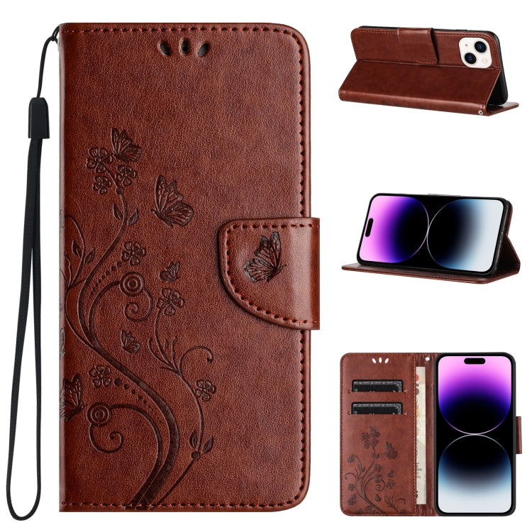 Butterfly Flower Pattern Flip Leather Phone Case, For iPhone 15 Pro Max, For iPhone 15 Pro, For iPhone 15 Plus, For iPhone 15