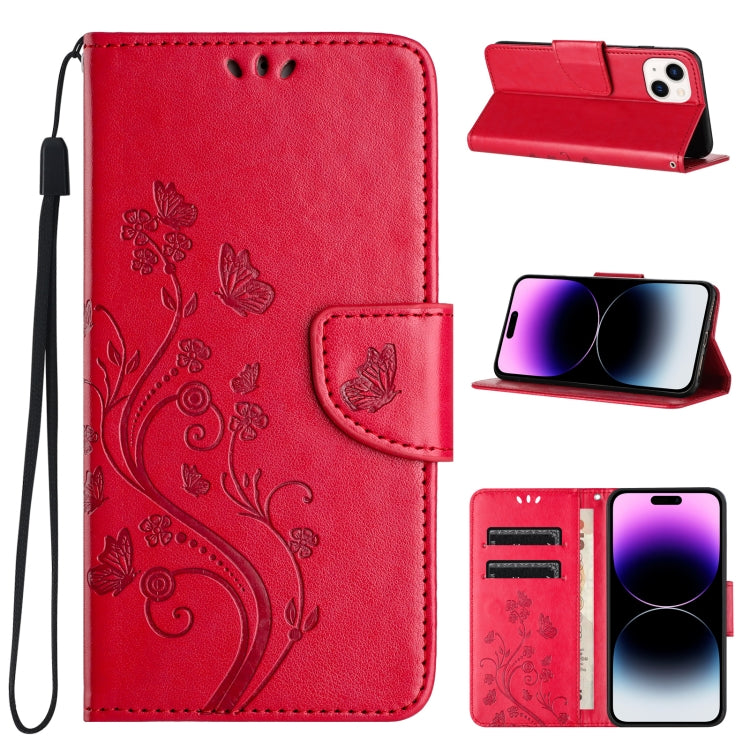 Butterfly Flower Pattern Flip Leather Phone Case, For iPhone 15 Pro Max, For iPhone 15 Pro, For iPhone 15 Plus, For iPhone 15