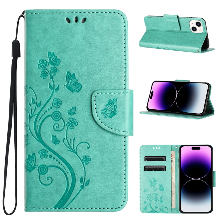 Butterfly Flower Pattern Flip Leather Phone Case, For iPhone 15 Pro Max, For iPhone 15 Pro, For iPhone 15 Plus, For iPhone 15