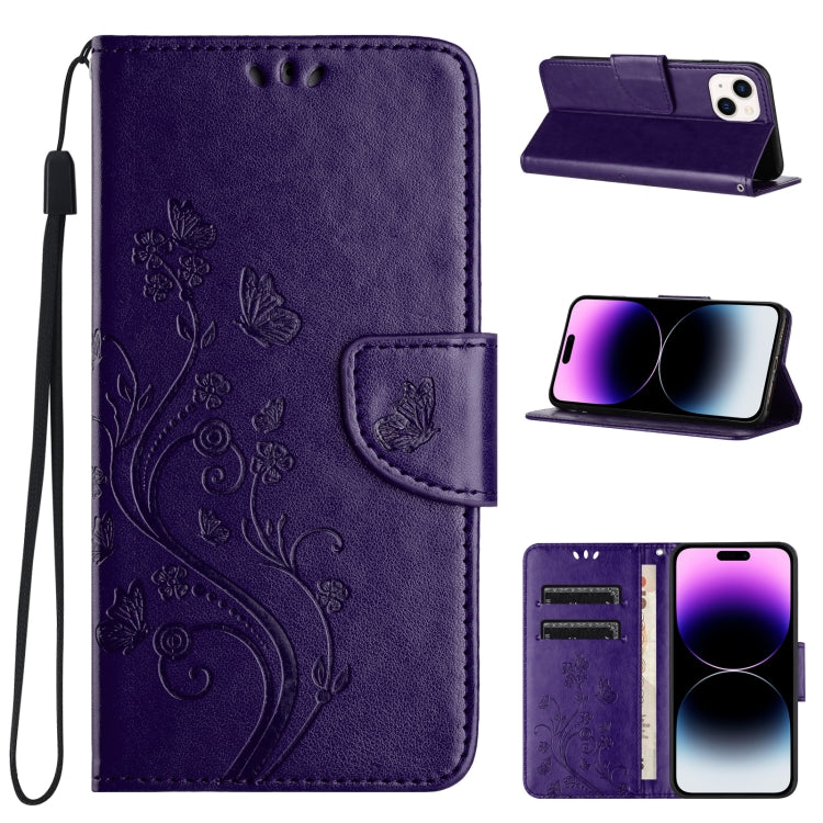 Butterfly Flower Pattern Flip Leather Phone Case, For iPhone 15 Pro Max, For iPhone 15 Pro, For iPhone 15 Plus, For iPhone 15