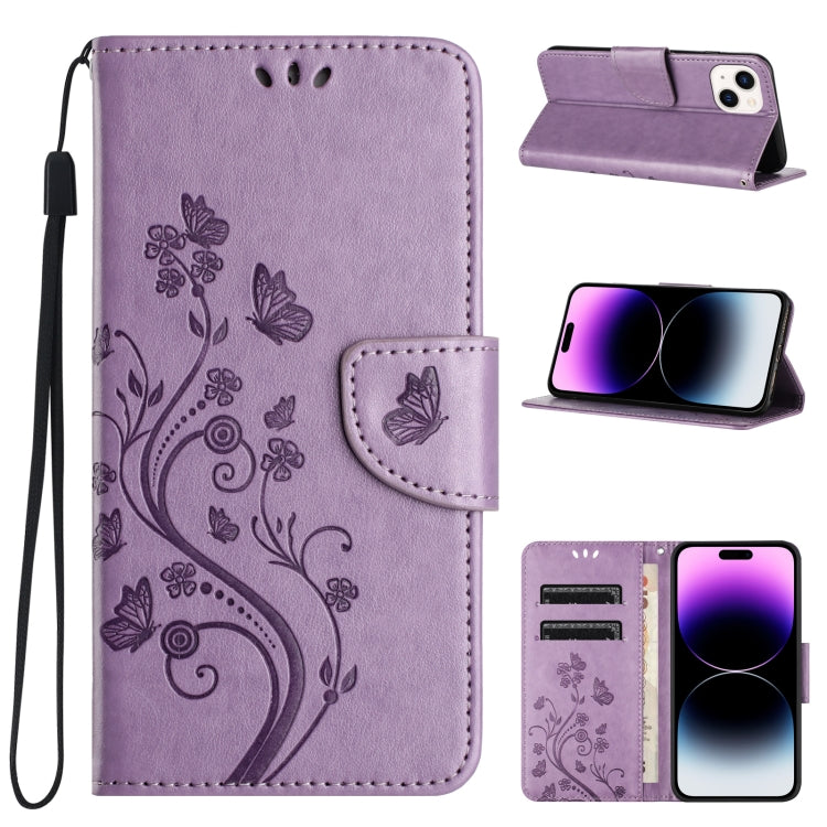 Butterfly Flower Pattern Flip Leather Phone Case, For iPhone 15 Pro Max, For iPhone 15 Pro, For iPhone 15 Plus, For iPhone 15