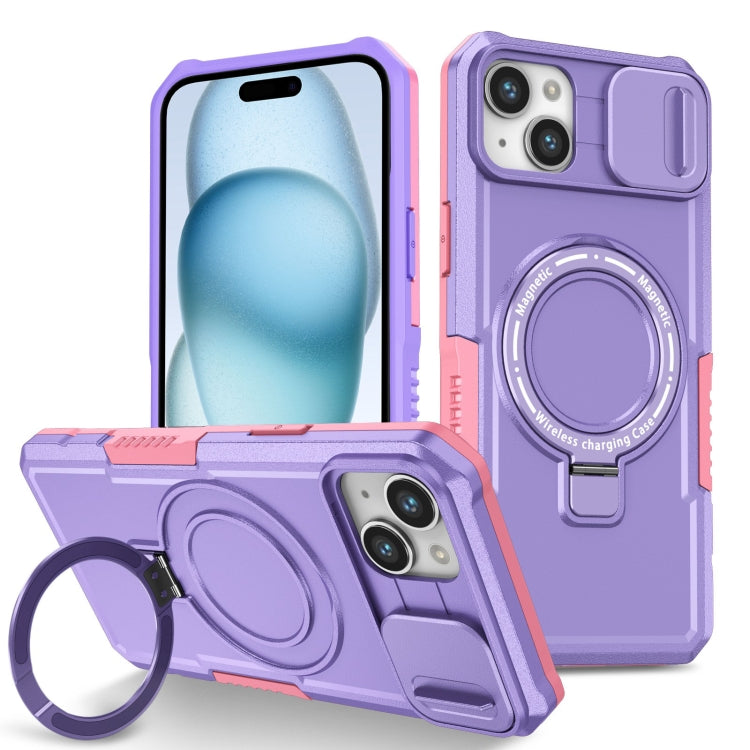 Sliding Camshield MagSafe Holder TPU Hybrid PC Phone Case, For iPhone 15 Plus, For iPhone 15