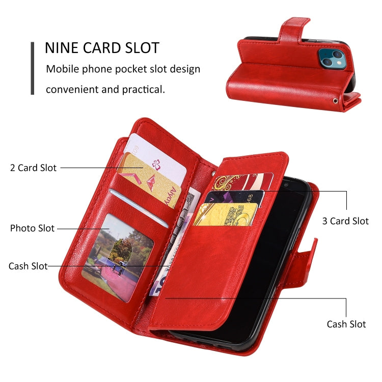 Tri-Fold 9-Card Wallets Leather Phone Case, For iPhone 15 Plus, For iPhone 15