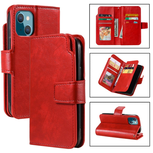 Tri-Fold 9-Card Wallets Leather Phone Case, For iPhone 15 Plus, For iPhone 15