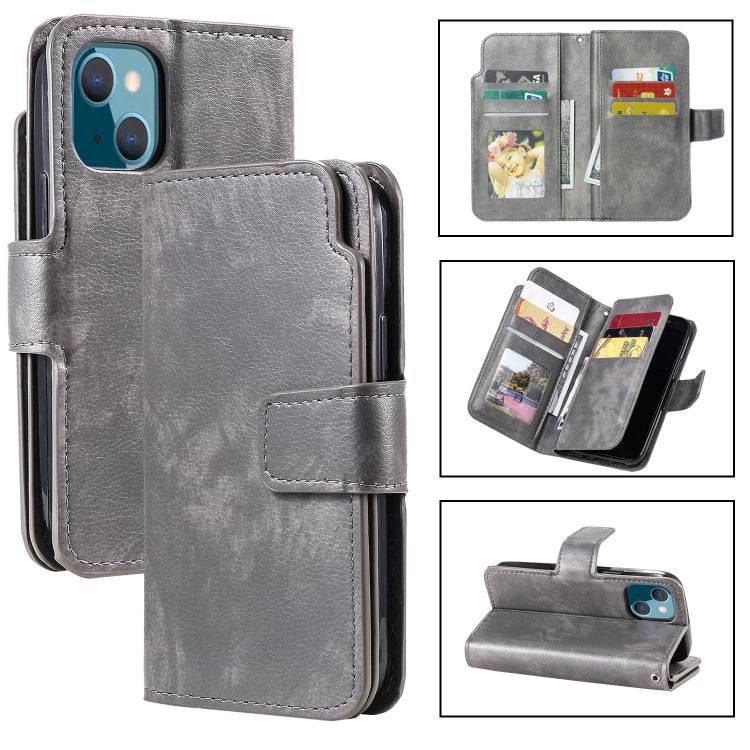 Tri-Fold 9-Card Wallets Leather Phone Case, For iPhone 15 Plus, For iPhone 15