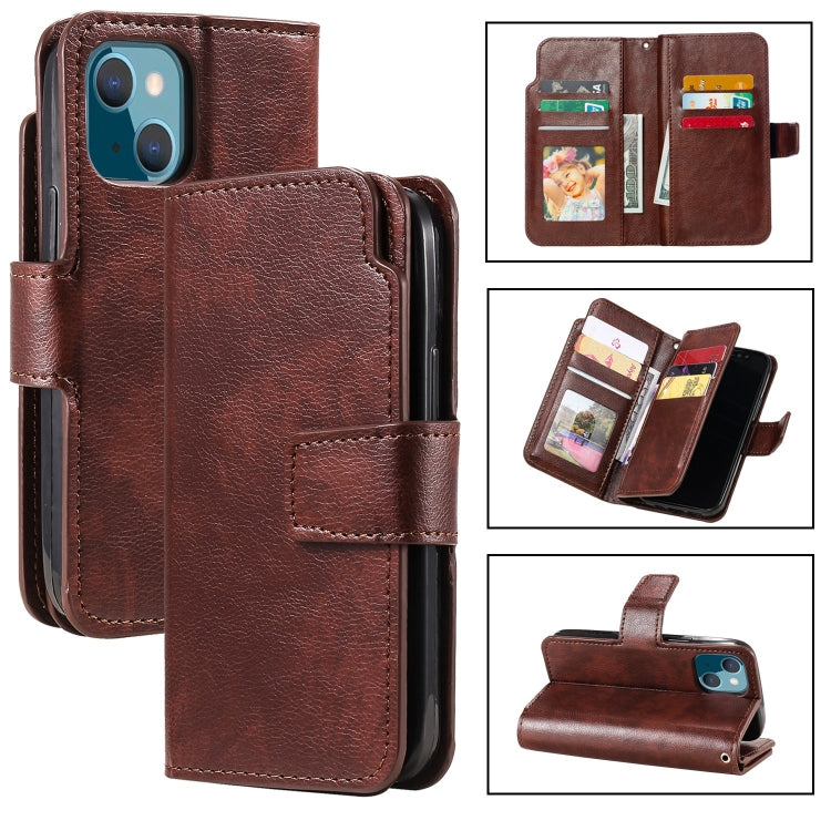 Tri-Fold 9-Card Wallets Leather Phone Case, For iPhone 15 Plus, For iPhone 15