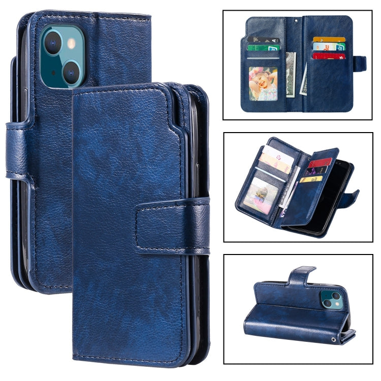 Tri-Fold 9-Card Wallets Leather Phone Case, For iPhone 15 Plus, For iPhone 15