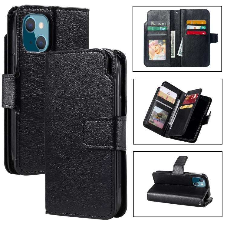 Tri-Fold 9-Card Wallets Leather Phone Case, For iPhone 15 Plus, For iPhone 15